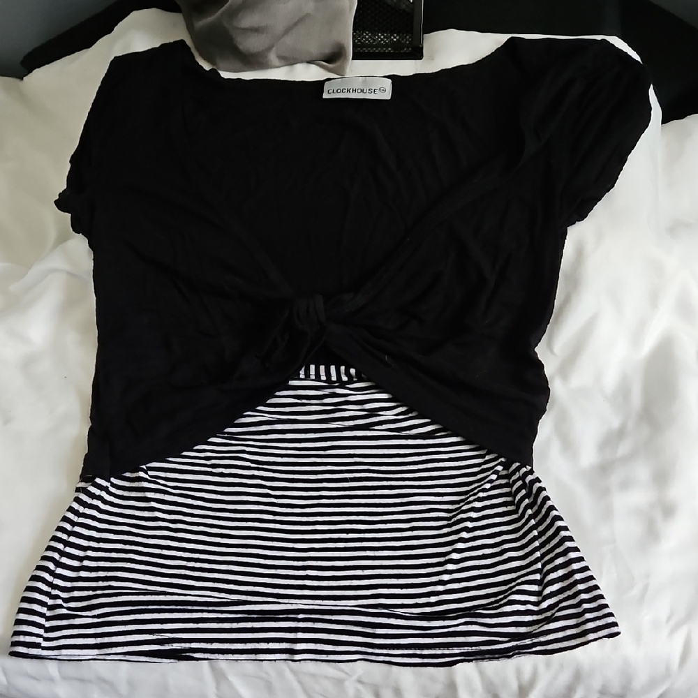 Clockhouse Black and White Knotted Short Sleeve Tee